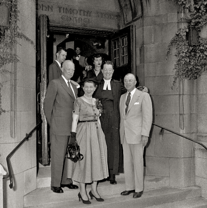 Dwight Eisenhower, Mamie Eisenhower, and Milton Eisenhower at Fourth Presbyterian Church